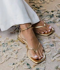 Antonio Melani x Stephanie Covington Mary Leather Ankle Strap Thong Flat Sandals