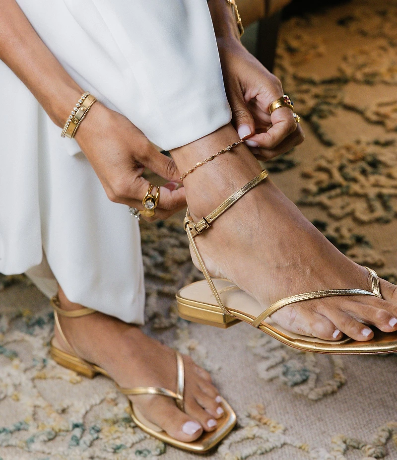 Antonio Melani x Stephanie Covington Mary Leather Ankle Strap Thong Flat Sandals