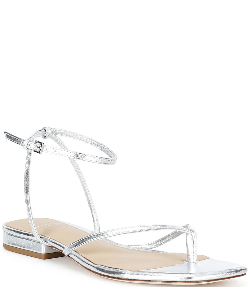 Antonio Melani x Stephanie Covington Mary Leather Ankle Strap Thong Flat Sandals