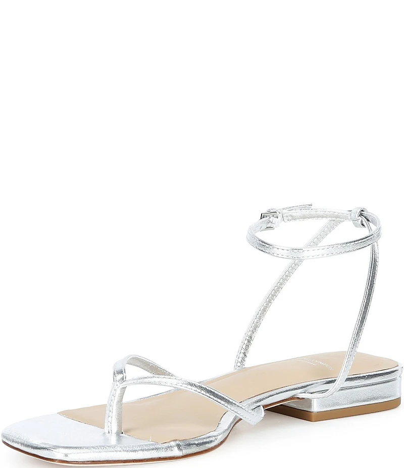Antonio Melani x Stephanie Covington Mary Leather Ankle Strap Thong Flat Sandals