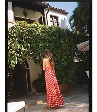 Antonio Melani x Stephanie Covington Nicole Poplin Printed Gingham Jewel Neck Open Back A-Line Maxi Dress