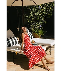 Antonio Melani x Stephanie Covington Nicole Poplin Printed Gingham Jewel Neck Open Back A-Line Maxi Dress