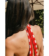 Antonio Melani x Stephanie Covington Nicole Poplin Printed Gingham Jewel Neck Open Back A-Line Maxi Dress