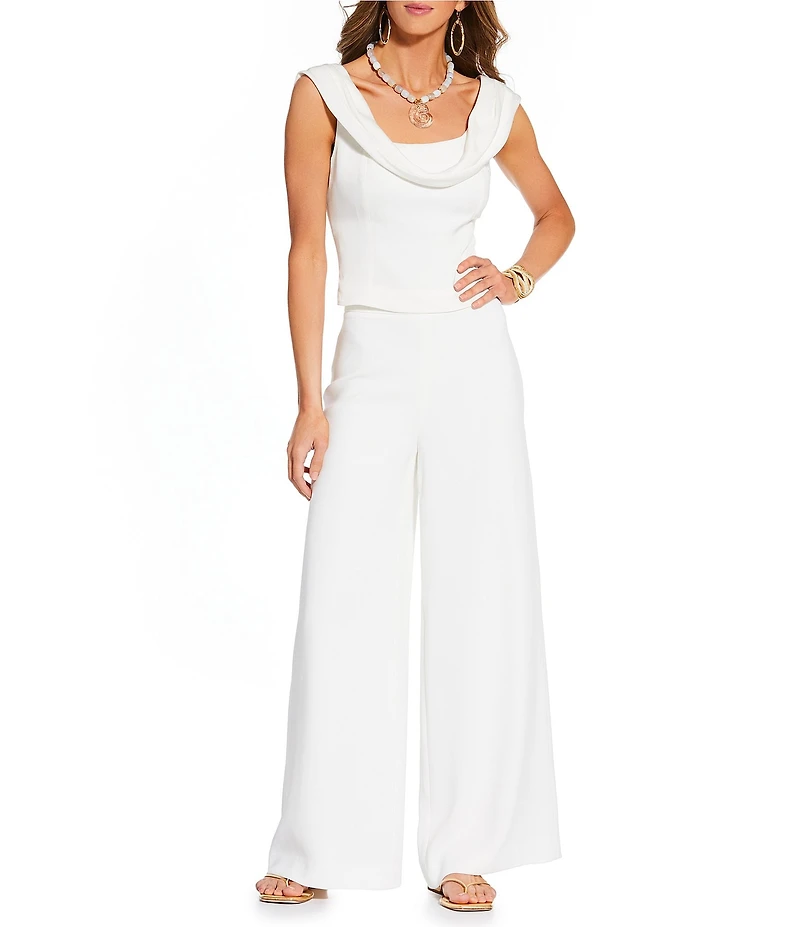 Antonio Melani x Stephanie Covington of A Life Well Saved Kaitlin Satin Drape Cowl Neck Off the Shoulder Coordinating Blouse