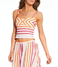 Antonio Melani x Stephanie Covington Pamela Stripe Poplin Sweetheart Neck Cropped Coordinating Tank Top