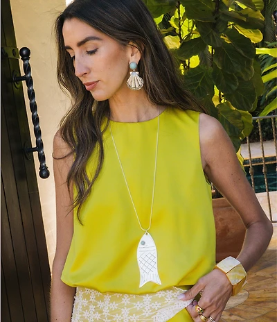 Antonio Melani x Stephanie Covington Yolanda Satin Jewel Neck Bubble Hem Coordinating Blouse