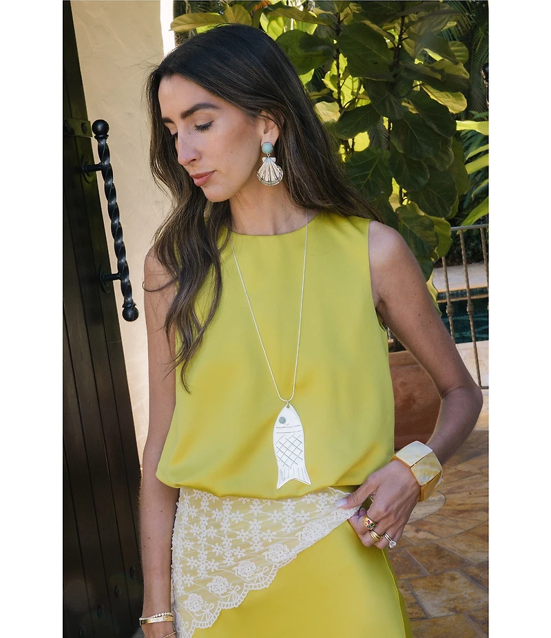 Antonio Melani x Stephanie Covington Yolanda Satin Jewel Neck Bubble Hem Coordinating Blouse