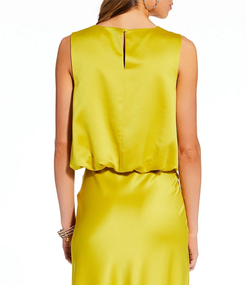 Antonio Melani x Stephanie Covington Yolanda Satin Jewel Neck Bubble Hem Coordinating Blouse