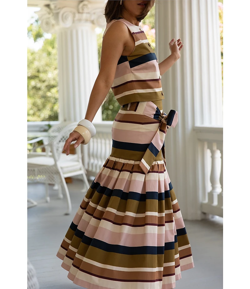 Antonio Melani x Style Bungalow Cabana Striped Printed Twill Two Piece Blouse And Skirt Set