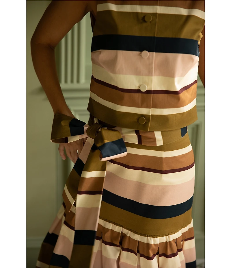 Antonio Melani x Style Bungalow Cabana Striped Printed Twill Two Piece Coordinating Blouse And Skirt Set