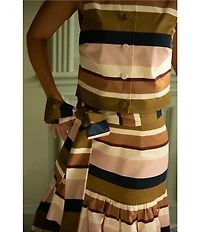 Antonio Melani x Style Bungalow Cabana Striped Printed Twill Two Piece Coordinating Blouse And Skirt Set