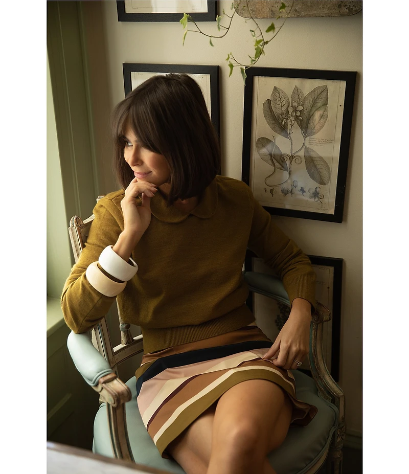 Antonio Melani x Style Bungalow Cabana Striped Printed Twill Two Piece Coordinating Blouse And Skirt Set