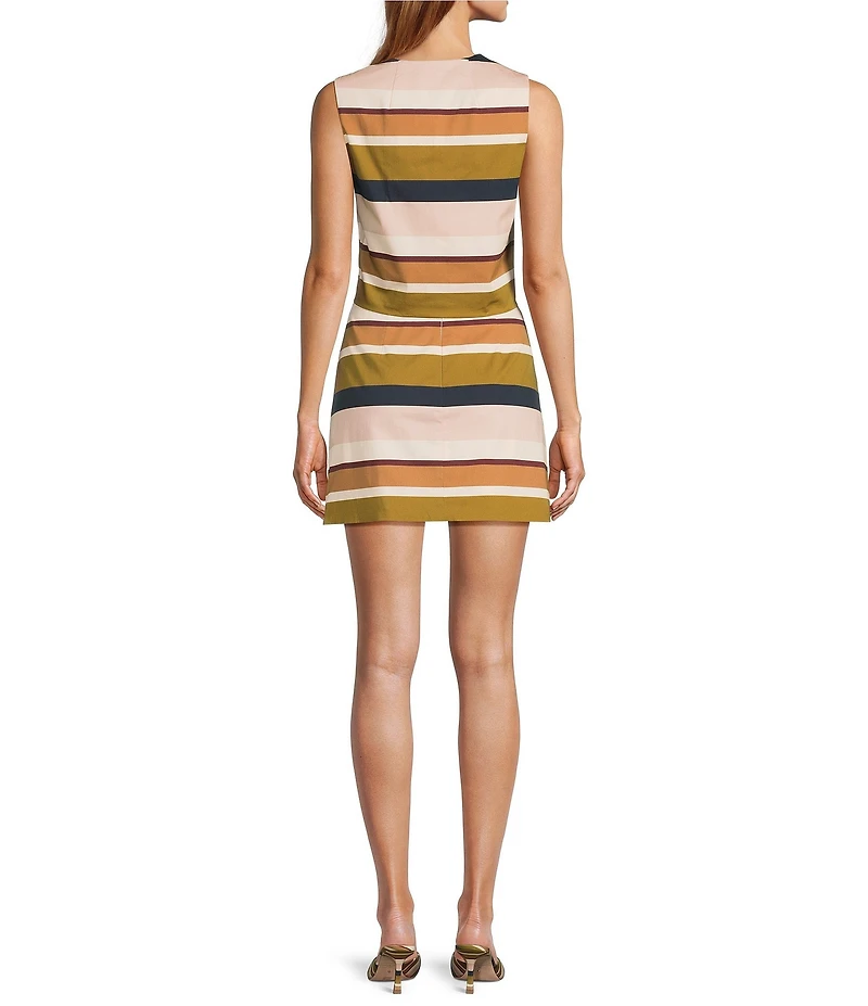 Antonio Melani x Style Bungalow Cabana Striped Printed Twill Two Piece Coordinating Blouse And Skirt Set