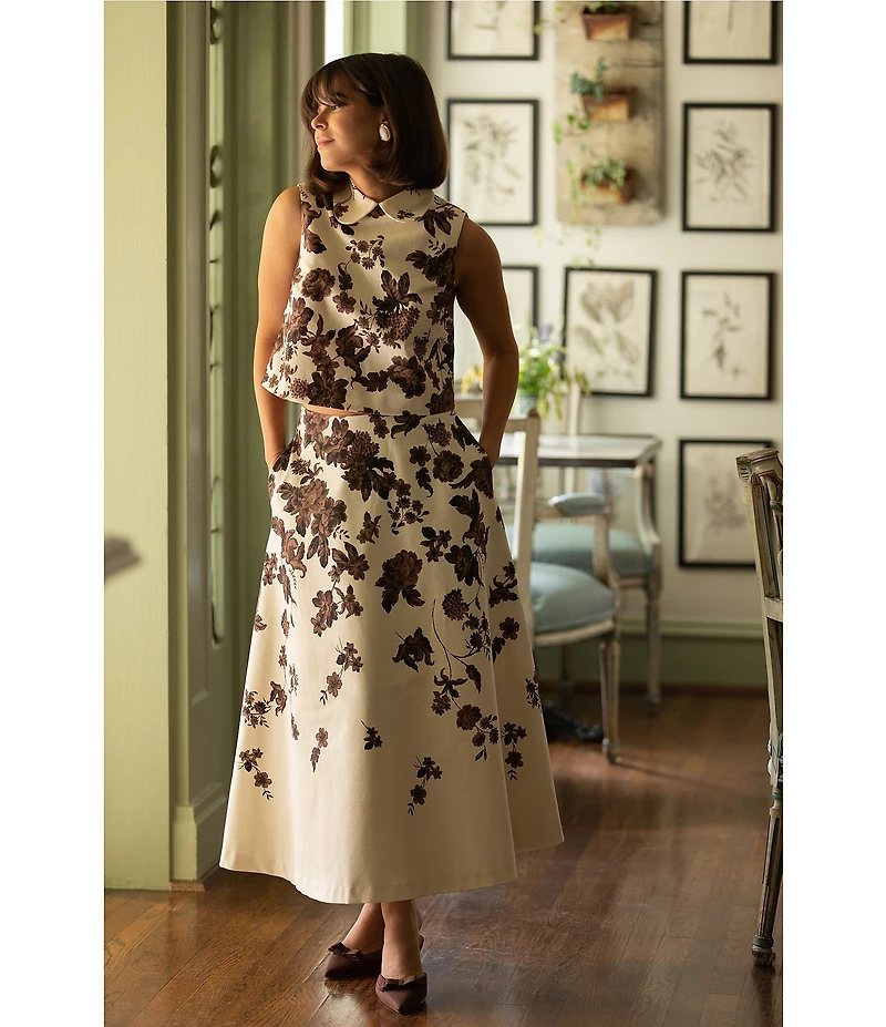 Antonio Melani x Style Bungalow Chintz Coordinating Floral Print Peter Pan Collar Canvas Sleeveless Babydoll Blouse