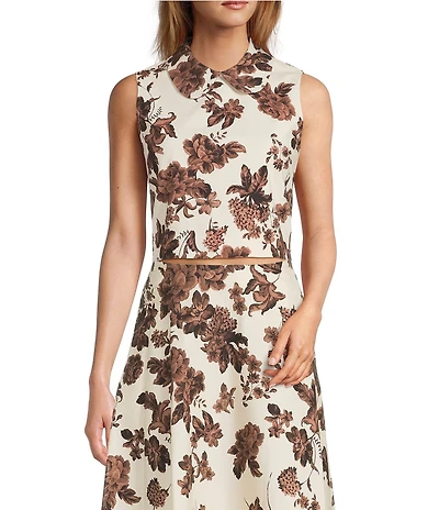 Antonio Melani x Style Bungalow Chintz Coordinating Floral Print Peter Pan Collar Canvas Sleeveless Babydoll Blouse