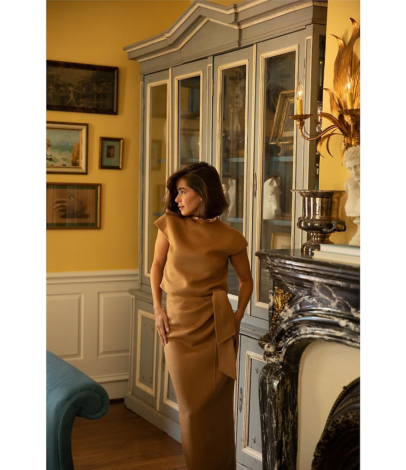 Antonio Melani x Style Bungalow The Conservatory Two Piece Coordinating Wool Blend Blouse & Pencil Skirt Set