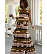 Antonio Melani X Style Bungalow The Town Sateen Stripe Coordinating A-Line Midi Skirt