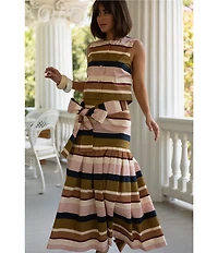 Antonio Melani X Style Bungalow The Town Sateen Stripe Coordinating A-Line Midi Skirt