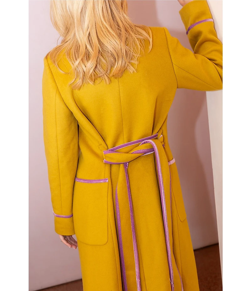 Antonio Melani x The Nat Note Bea Wool Blend Tie Front Notch Lapel Collar Trench Coat