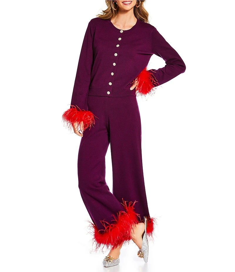 Antonio Melani x The Nat Note Chula Wool Blend Flat Front Feather Detail Coordinating Pants