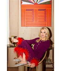 Antonio Melani x The Nat Note Chula Wool Blend Flat Front Feather Detail Coordinating Pants