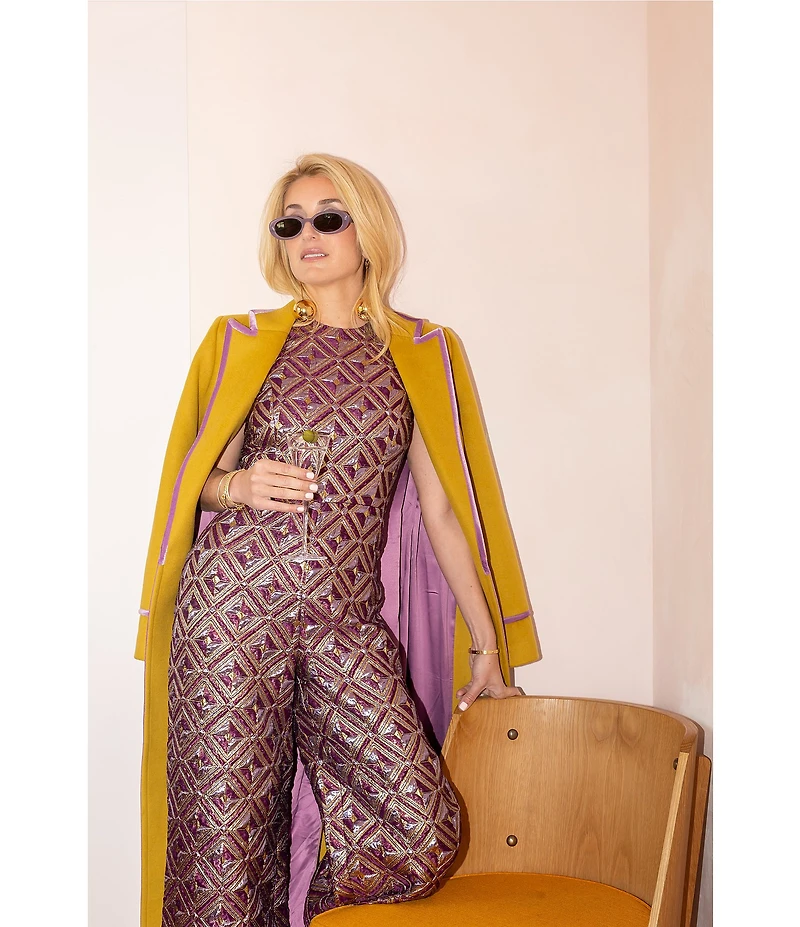 Antonio Melani x The Nat Note Ines Metallic Jacquard Sleeveless Crew Neck Jumpsuit