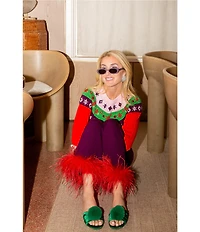 Antonio Melani x The Nat Note Kiley Fair Isle Wool Blend Crew Neckline Long Sleeve Sweater