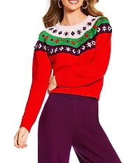 Antonio Melani x The Nat Note Kiley Fair Isle Wool Blend Crew Neckline Long Sleeve Sweater