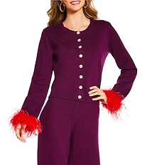 Antonio Melani x The Nat Note Lele Wool Blend Button Front Feather Cuff Coordinating Cardigan