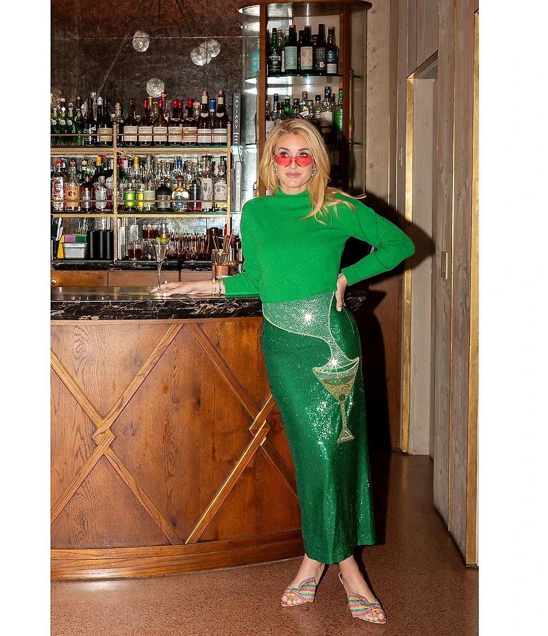 Antonio Melani x The Nat Note Naomi Embellished Martini Sequin Pencil Midi Skirt