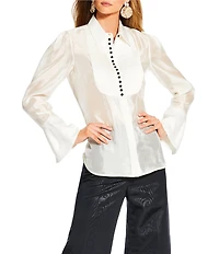 Antonio Melani x The Nat Note Polly Organza Twill Button Front Long Sleeve Blouse