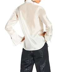 Antonio Melani x The Nat Note Polly Organza Twill Button Front Long Sleeve Blouse