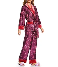 Antonio Melani x The Nat Note Stella Star And Moon Print Satin Twill Velvet Coordinating Jacket and Pant Set