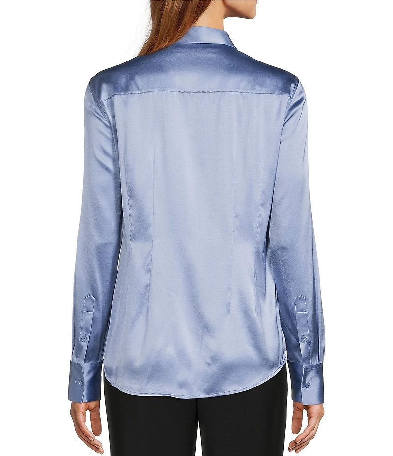 Antonio Melani Yana Button Front Point Collar Long Sleeve Stretch Silk Charmeuse Blouse