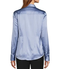 Antonio Melani Yana Button Front Point Collar Long Sleeve Stretch Silk Charmeuse Blouse