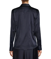 Antonio Melani Yana Button Front Point Collar Long Sleeve Stretch Silk Charmeuse Blouse