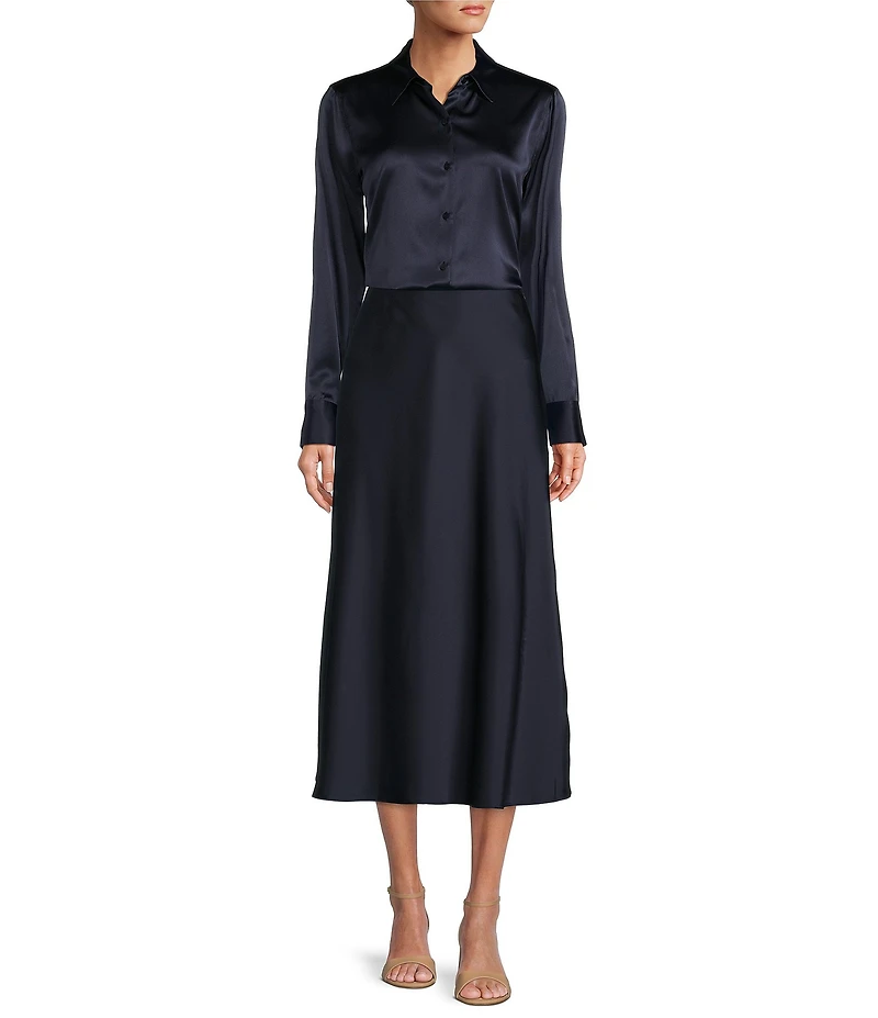 Antonio Melani Yana Button Front Point Collar Long Sleeve Stretch Silk Charmeuse Blouse