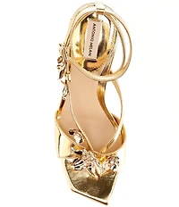 Antonio Melani Zoee Metallic Leather Flower Ornamented Ankle Strap Dress Sandals