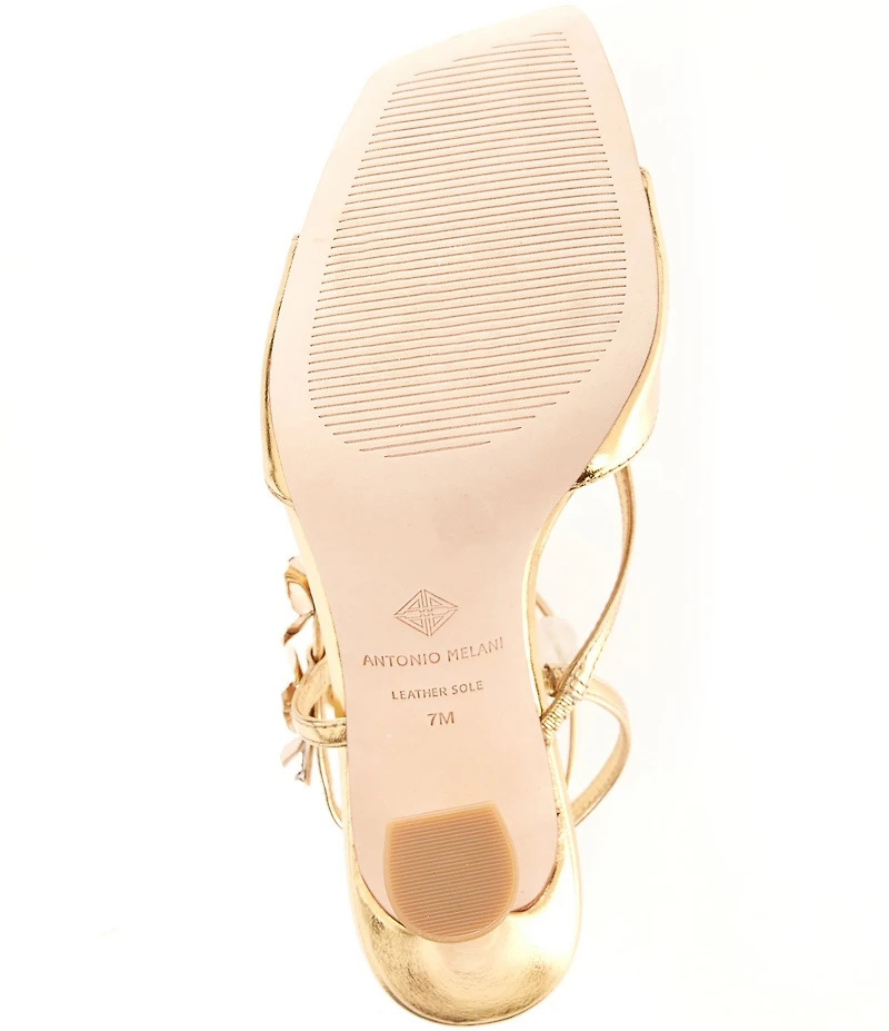 Antonio Melani Zoee Metallic Leather Flower Ornamented Ankle Strap Dress Sandals