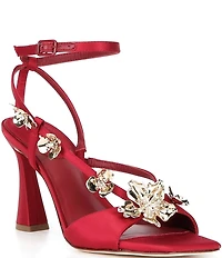 Antonio Melani Zoee Satin Flower Ornamented Ankle Strap Dress Sandals