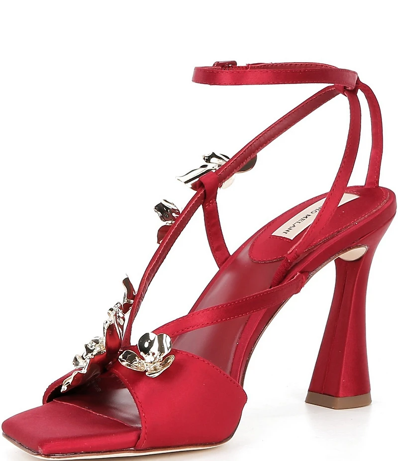 Antonio Melani Zoee Satin Flower Ornamented Ankle Strap Dress Sandals