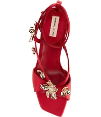Antonio Melani Zoee Satin Flower Ornamented Ankle Strap Dress Sandals