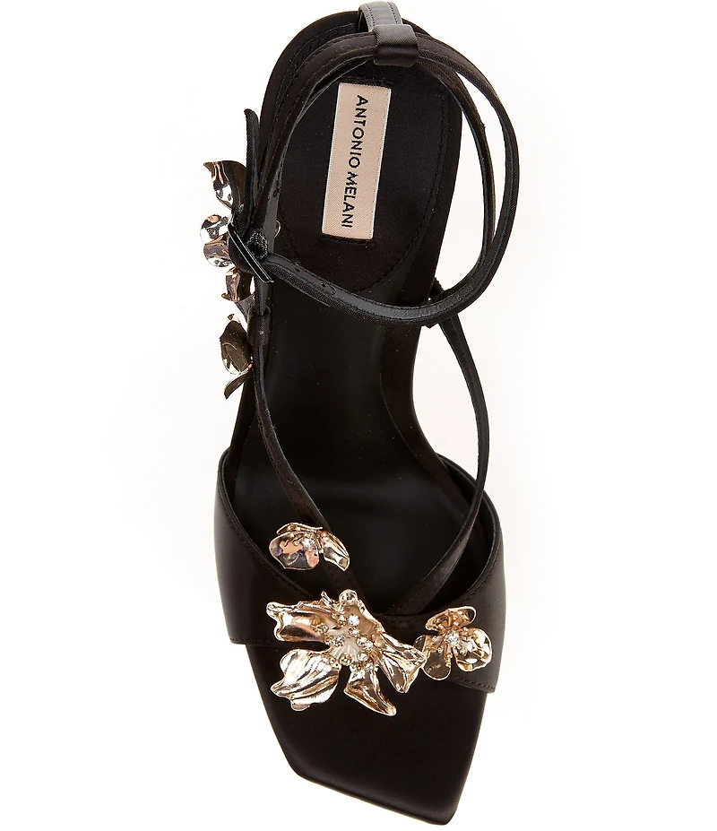 Antonio Melani Zoee Satin Flower Ornamented Ankle Strap Dress Sandals