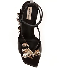 Antonio Melani Zoee Satin Flower Ornamented Ankle Strap Dress Sandals