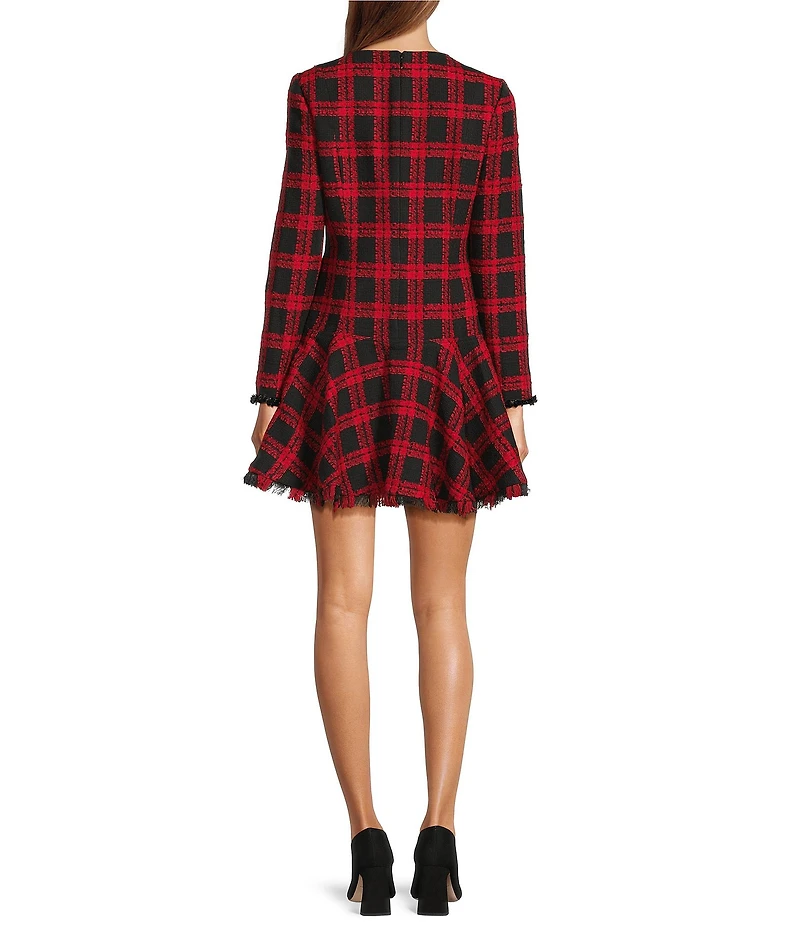 Antonio Melani Zuzu Novelty Tweed Drop Waist Long Sleeve Plaid Dress