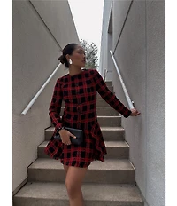 Antonio Melani Zuzu Novelty Tweed Drop Waist Long Sleeve Plaid Dress