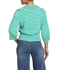 APNY Stripe Raised Texture Knit Split V-Neck 3/4 Sleeve Sweater Top