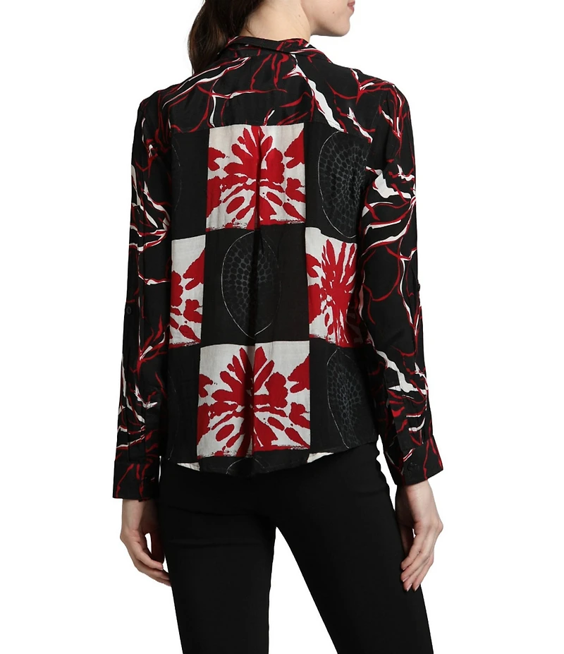 APNY Abstract Collared Long Sleeve Button Up Top