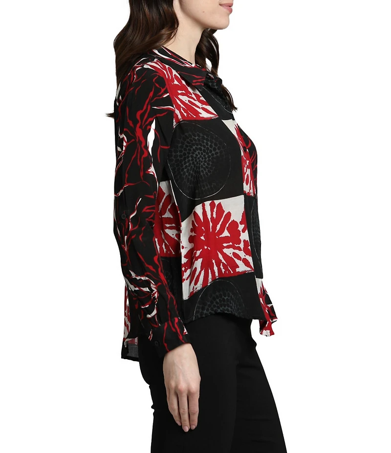 APNY Abstract Collared Long Sleeve Button Up Top