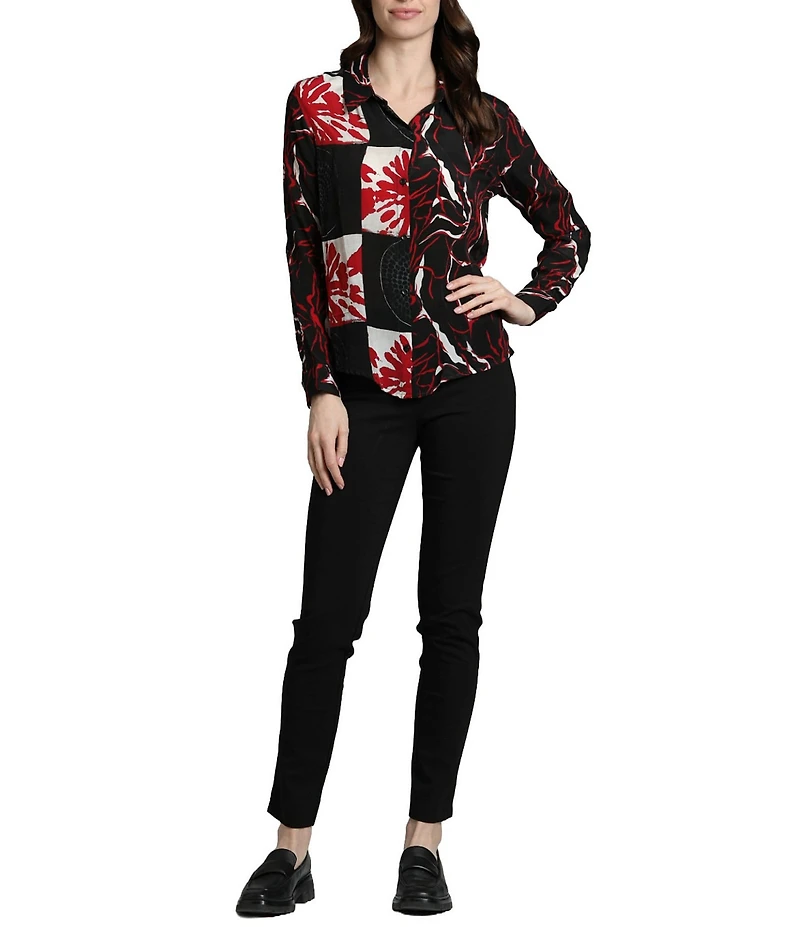 APNY Abstract Collared Long Sleeve Button Up Top